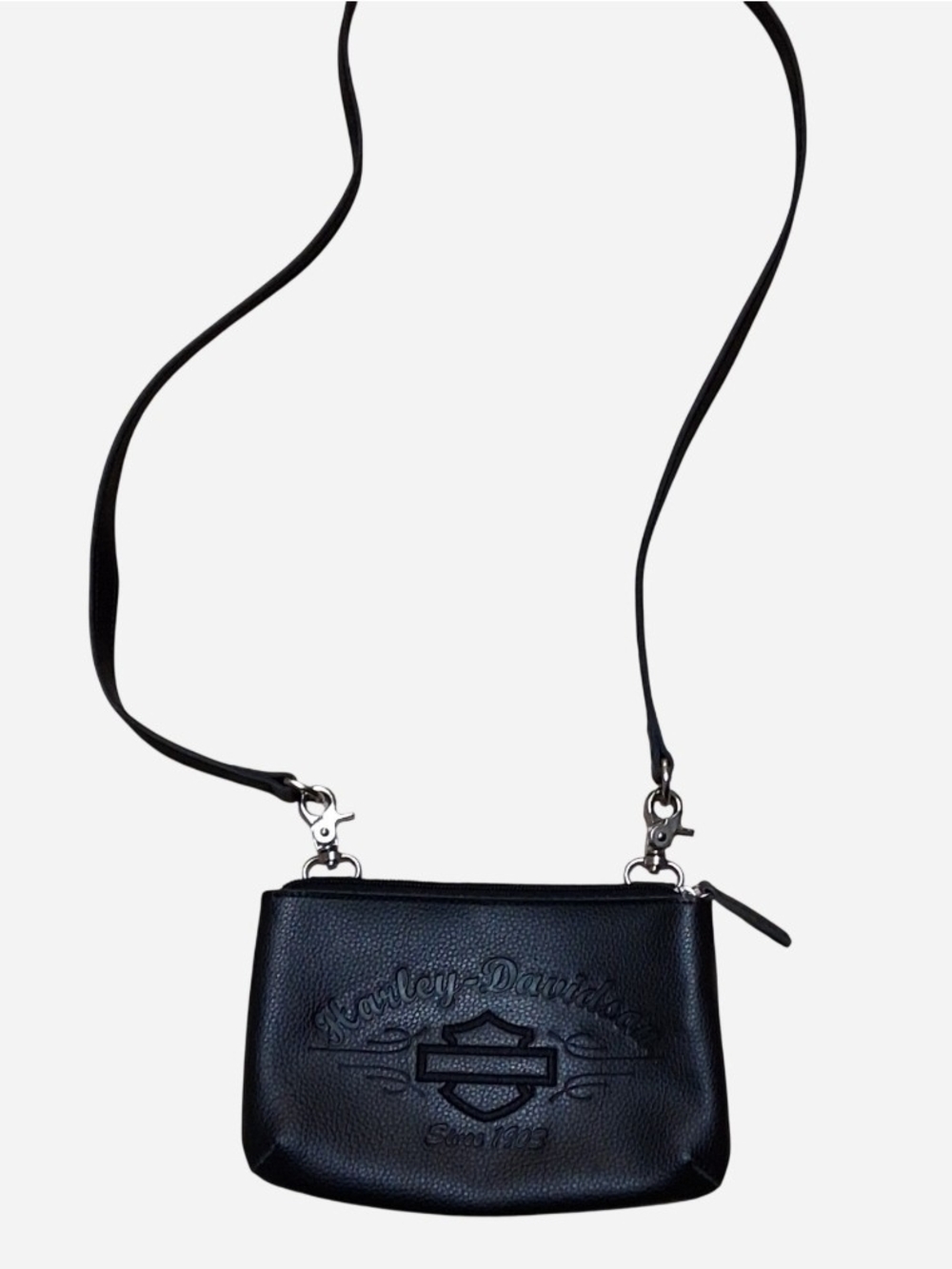 Harley-Davidson Black Leather Bar And Shield Embossed Crossbody Bag
